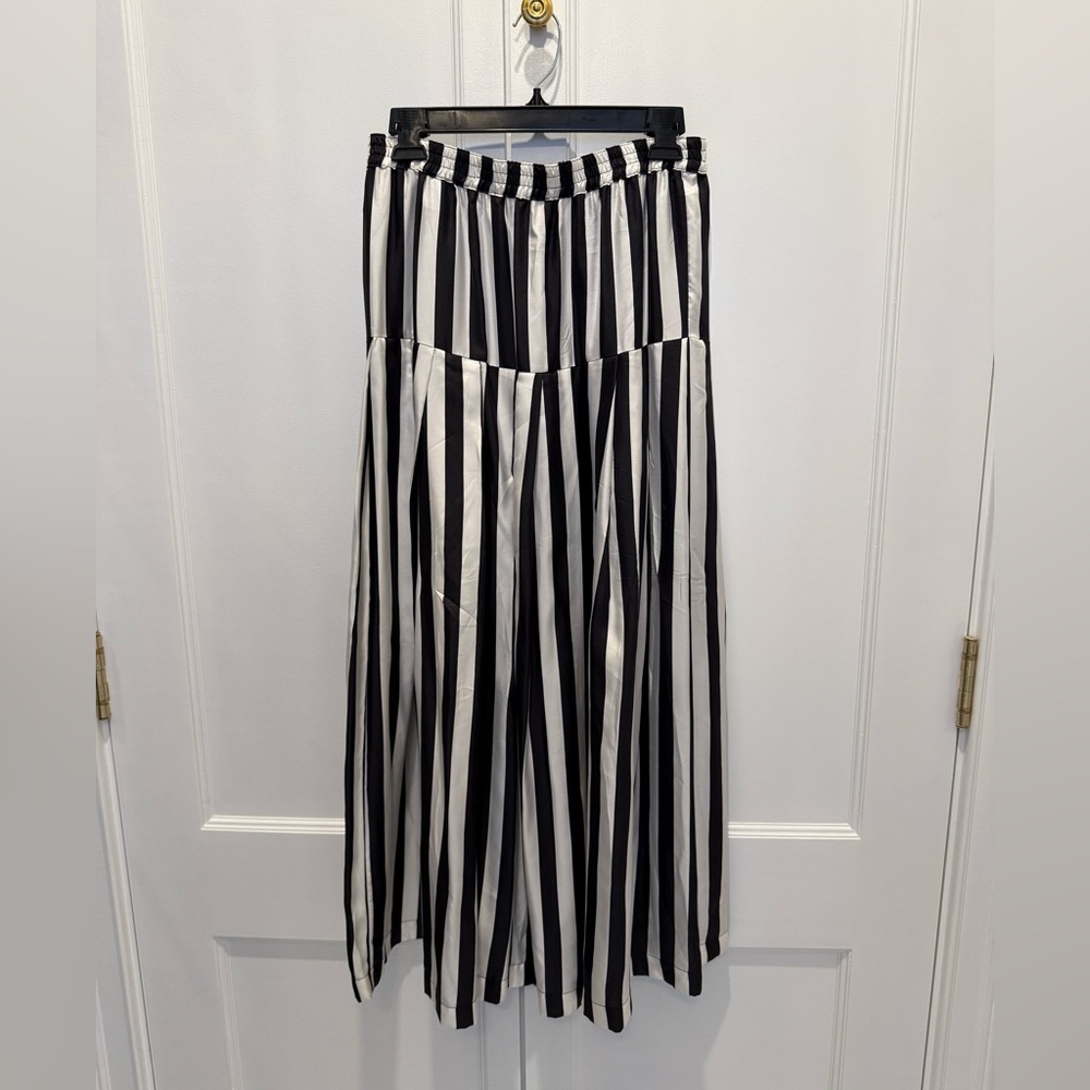 La Prestic Ouiston Black and White Silk Striped Maxi Skirt